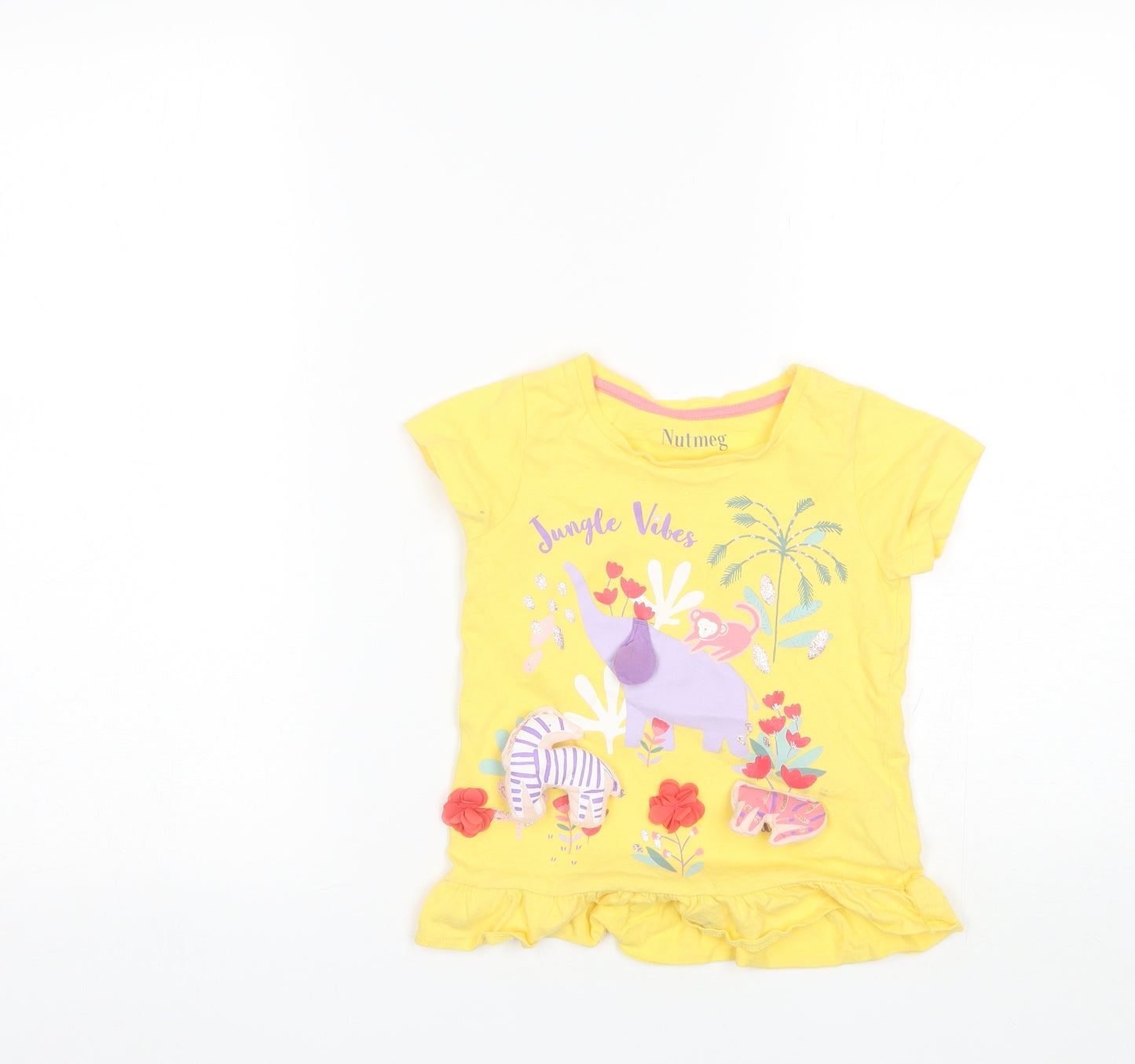 Nutmeg Girls Yellow  Cotton Basic T-Shirt Size 4-5 Years Round Neck