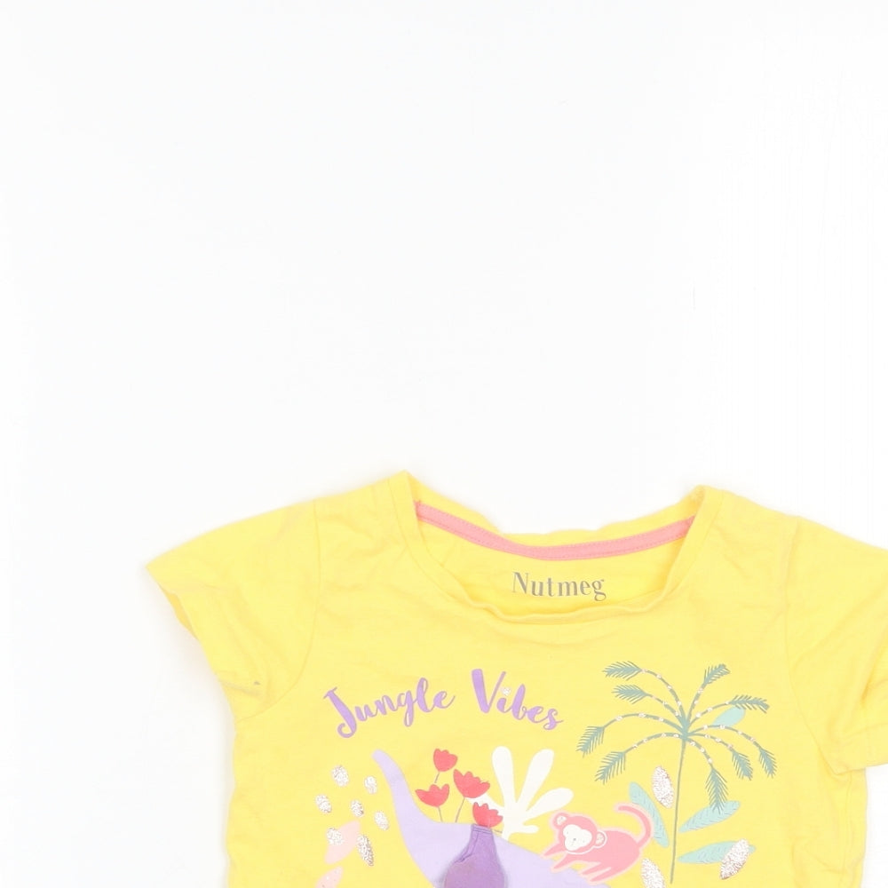 Nutmeg Girls Yellow  Cotton Basic T-Shirt Size 4-5 Years Round Neck