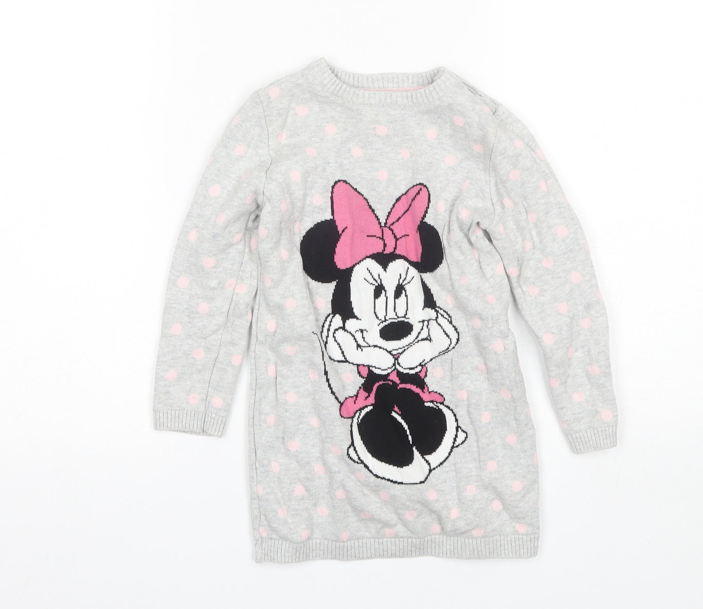 Primark Girls Grey  Cotton Jumper Dress  Size 2-3 Years  Round Neck  - Minnie mouse