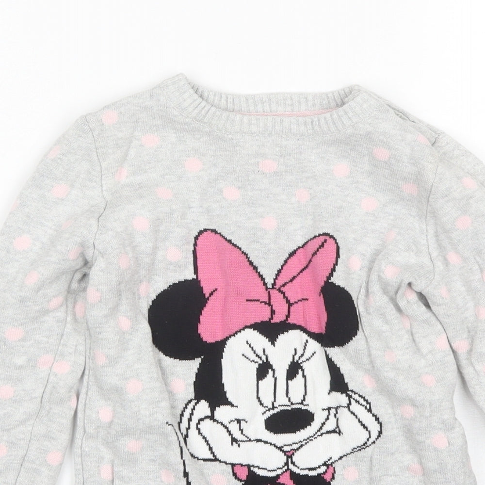 Primark Girls Grey  Cotton Jumper Dress  Size 2-3 Years  Round Neck  - Minnie mouse