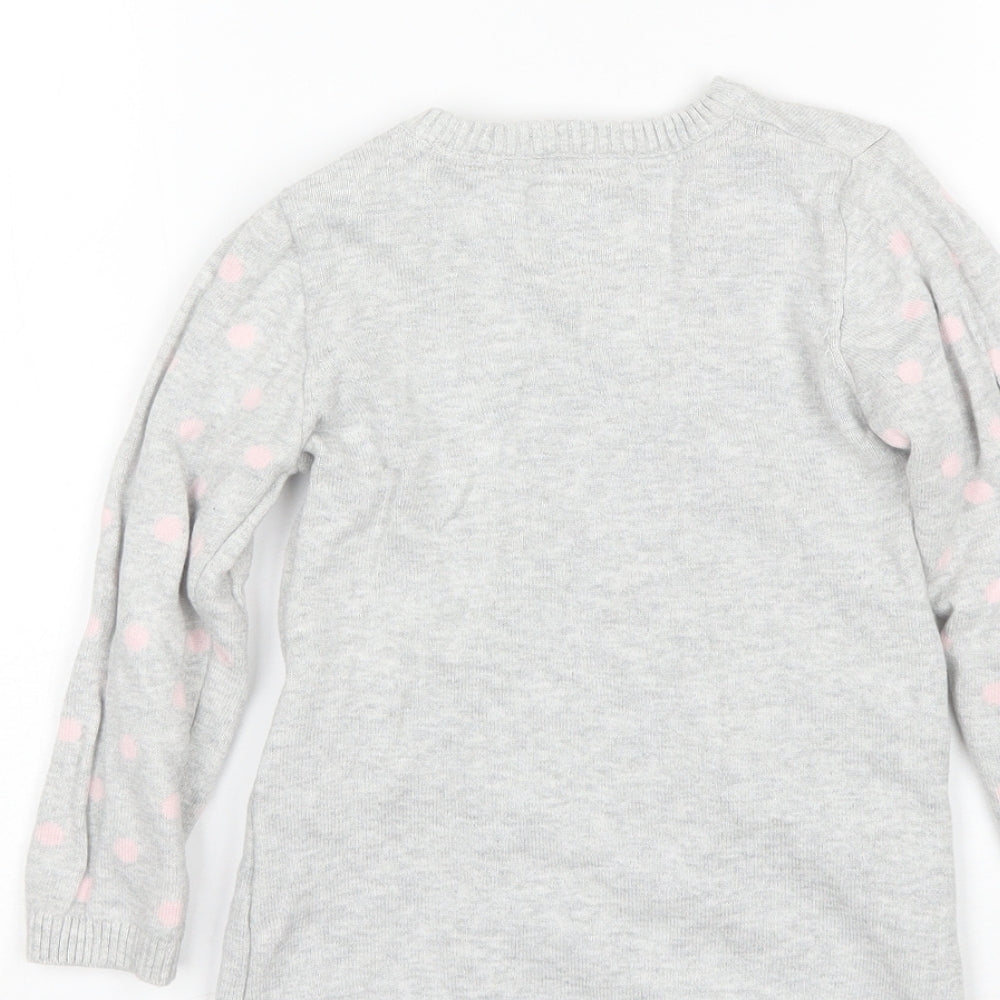 Primark Girls Grey  Cotton Jumper Dress  Size 2-3 Years  Round Neck  - Minnie mouse