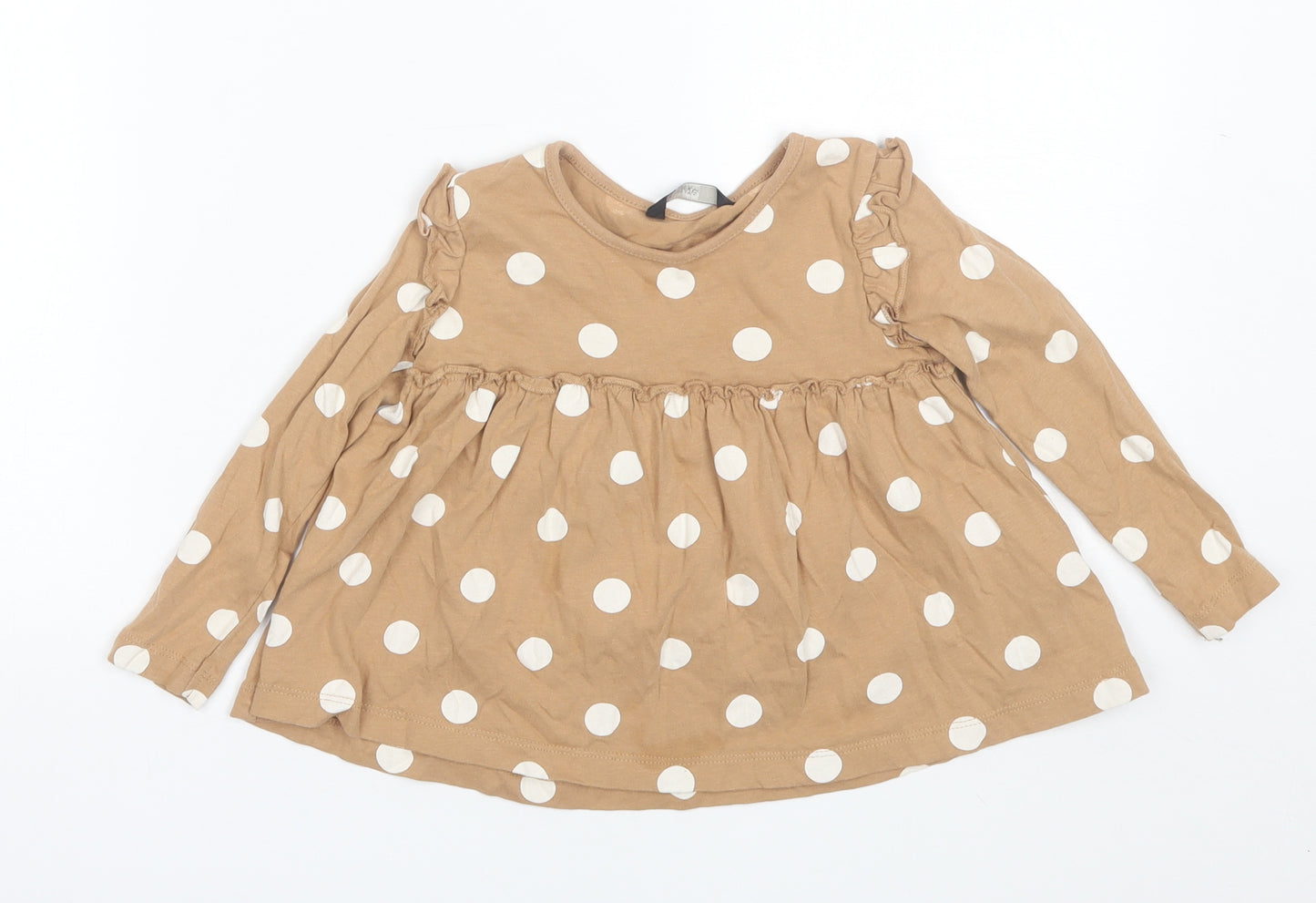 George Girls Brown Polka Dot Cotton Shift  Size 2-3 Years  Round Neck