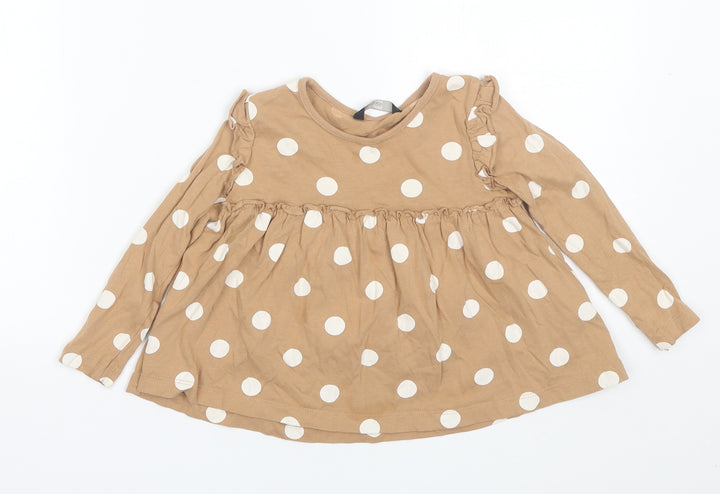 George Girls Brown Polka Dot Cotton Shift  Size 2-3 Years  Round Neck