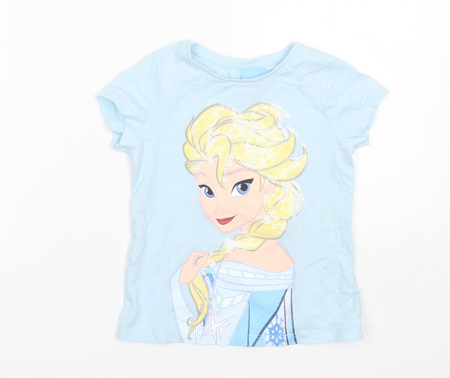 F&F Girls Blue  Cotton Basic T-Shirt Size 2-3 Years Round Neck