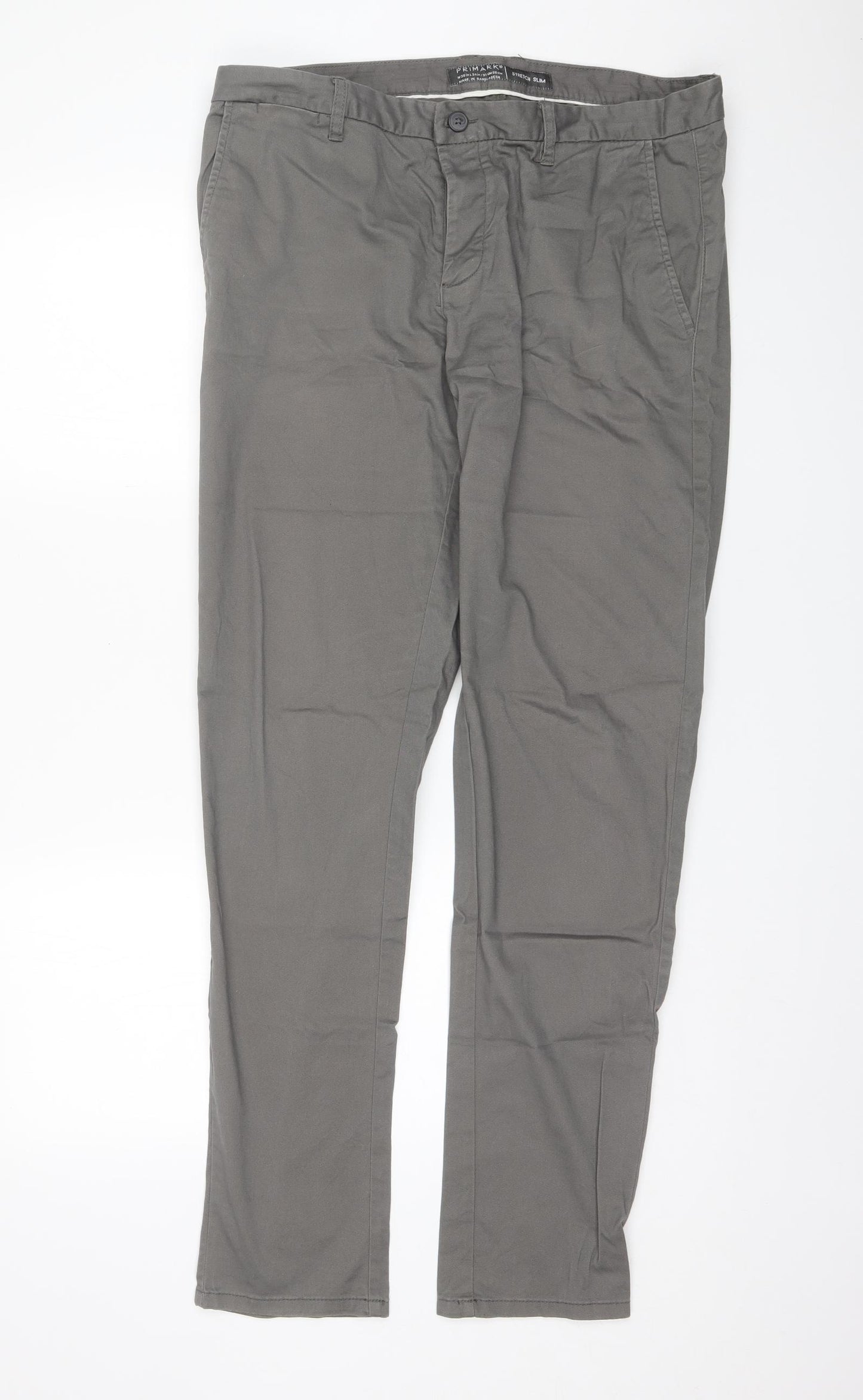 Primark Mens Grey  Cotton Chino Trousers Size 36 L32 in Regular