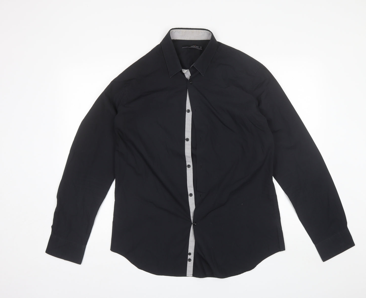 Celio Mens Black  Cotton  Dress Shirt Size L Collared