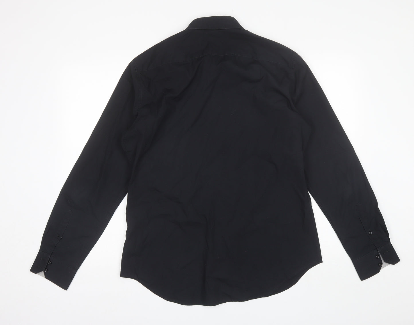 Celio Mens Black  Cotton  Dress Shirt Size L Collared