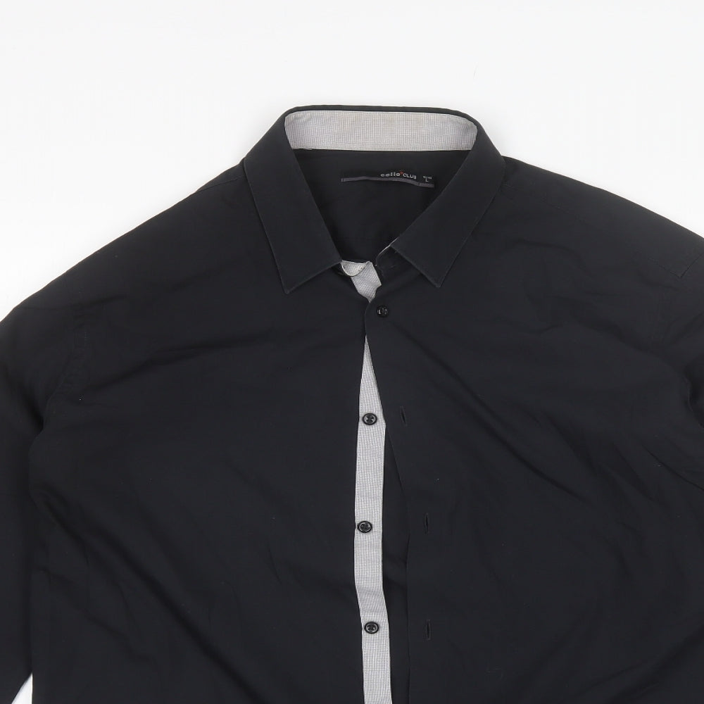 Celio Mens Black  Cotton  Dress Shirt Size L Collared