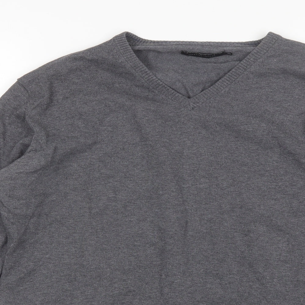 Selected Homme Mens Grey V-Neck  Acrylic Pullover Jumper Size XL
