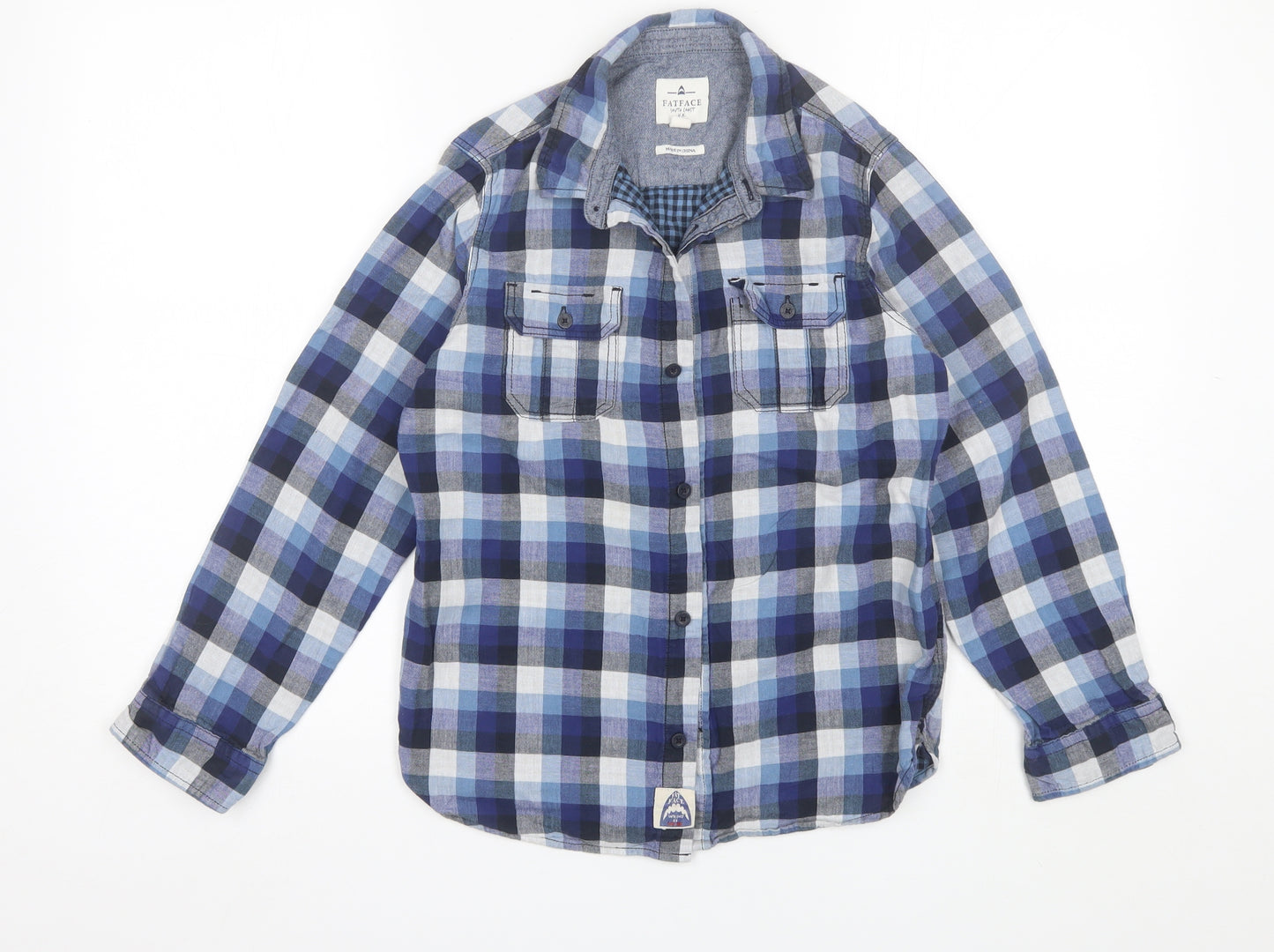 Fat Face Boys Blue Plaid Cotton Basic Button-Up Size 10-11 Years Collared