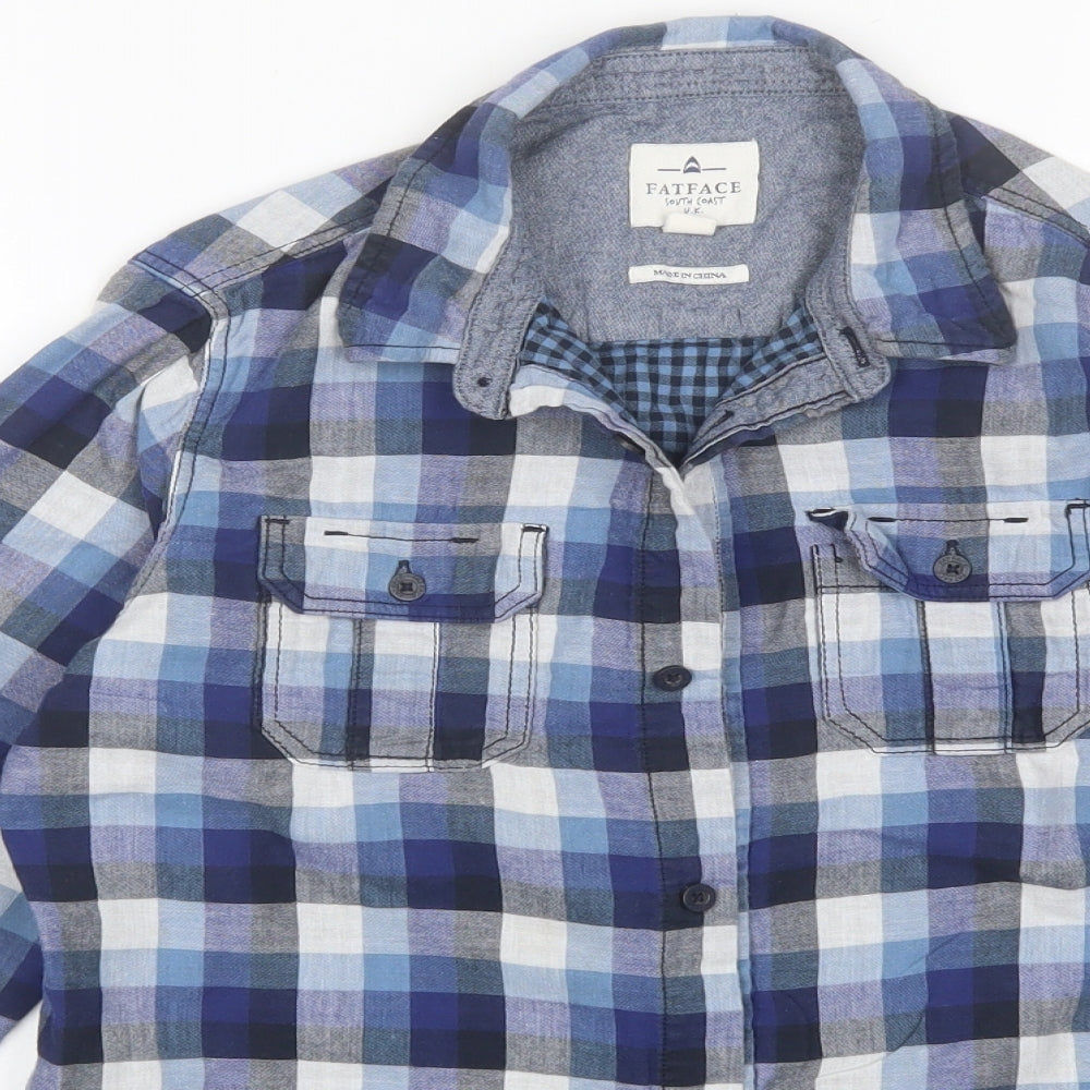 Fat Face Boys Blue Plaid Cotton Basic Button-Up Size 10-11 Years Collared