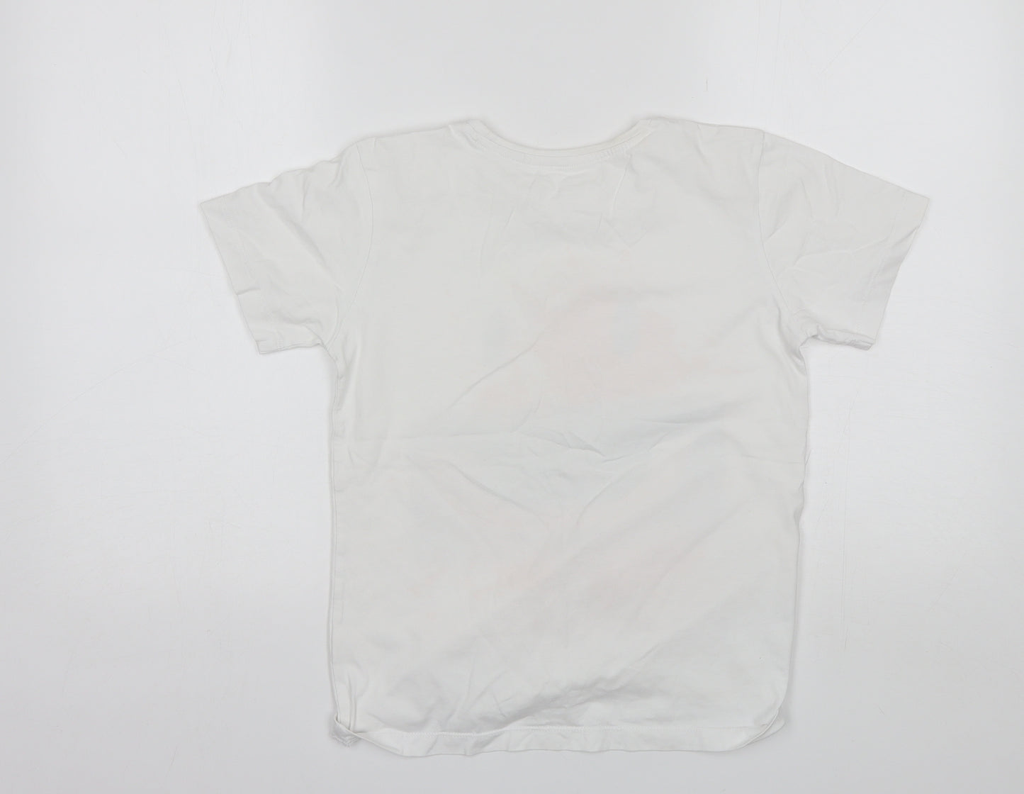 Preworn Boys White  Cotton Basic T-Shirt Size 10-11 Years Round Neck