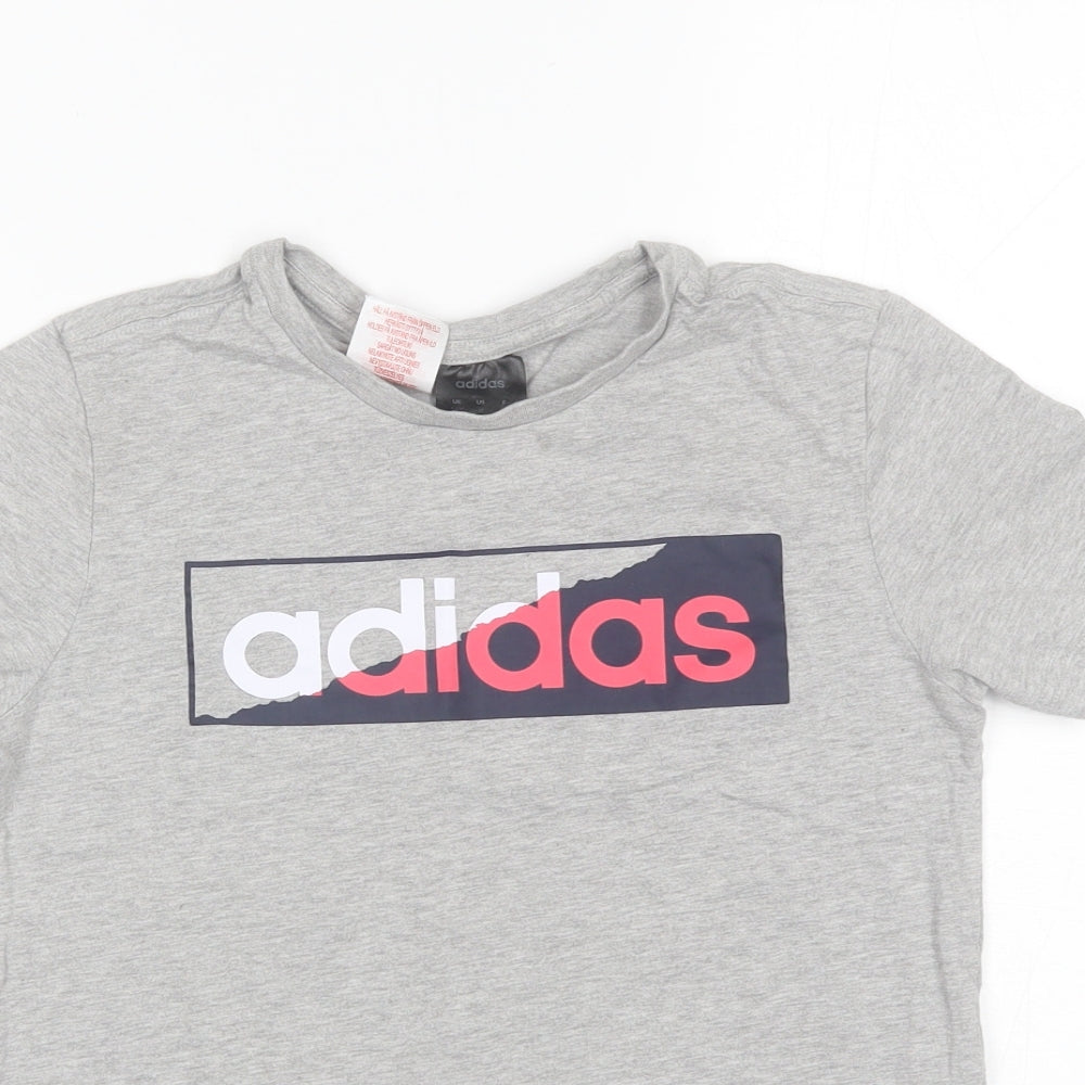 adidas Boys Grey  Cotton Basic T-Shirt Size 11-12 Years Round Neck