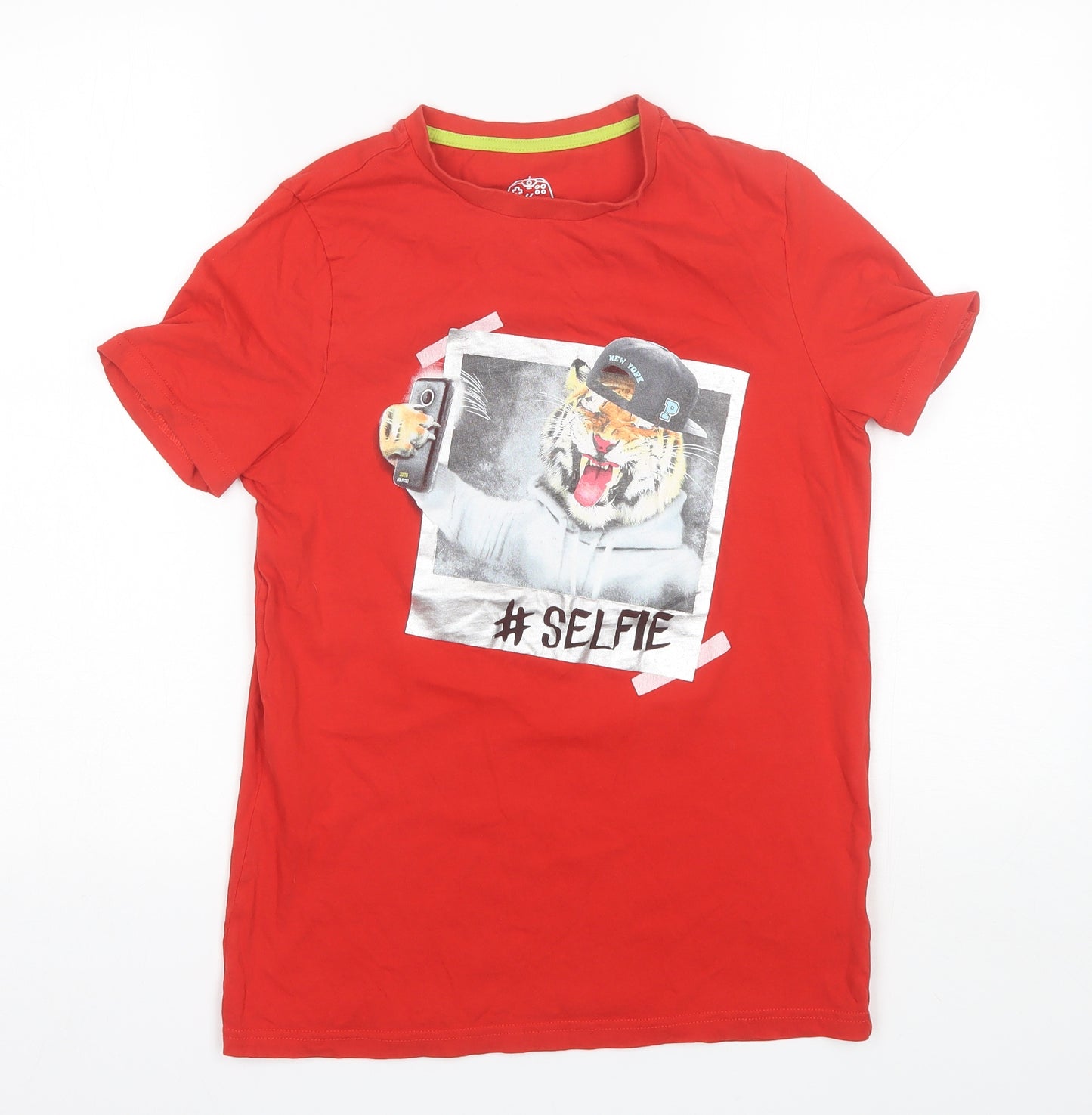 F&F Boys Red  Cotton Basic T-Shirt Size 12-13 Years Round Neck