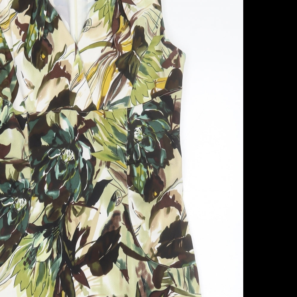 Scarlett Womens Green Floral Polyester Shift  Size 12  V-Neck