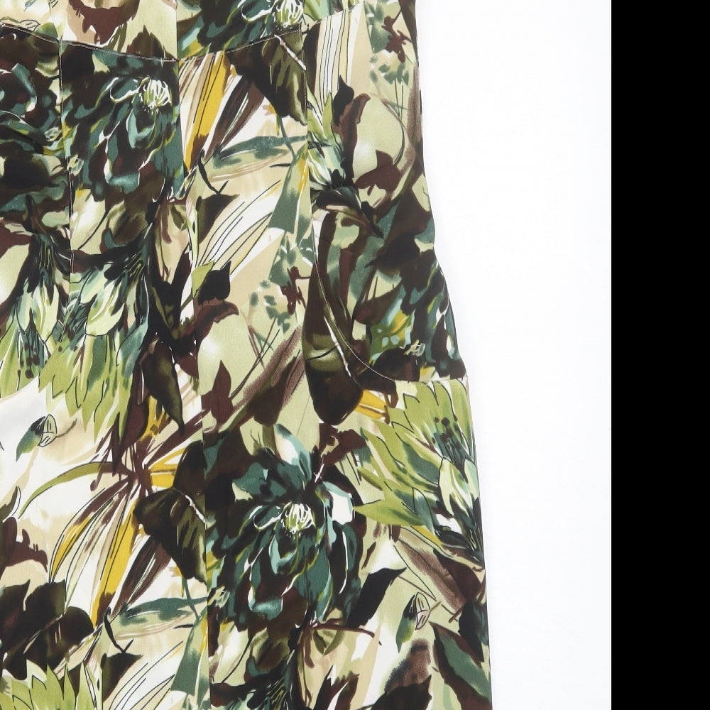 Scarlett Womens Green Floral Polyester Shift  Size 12  V-Neck