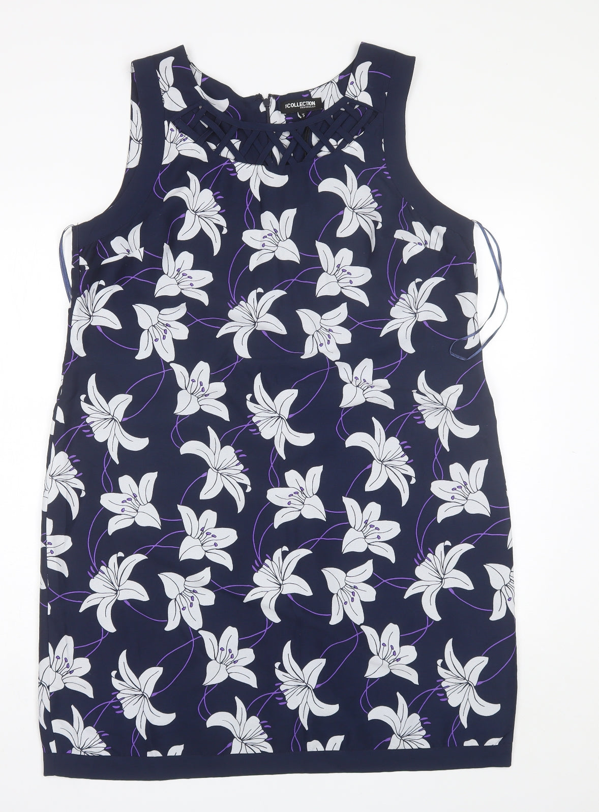 Debenhams Womens Blue Floral Polyester Shift  Size 16  Round Neck