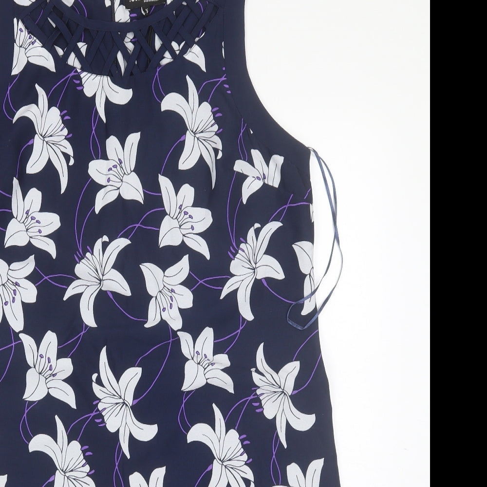 Debenhams Womens Blue Floral Polyester Shift  Size 16  Round Neck