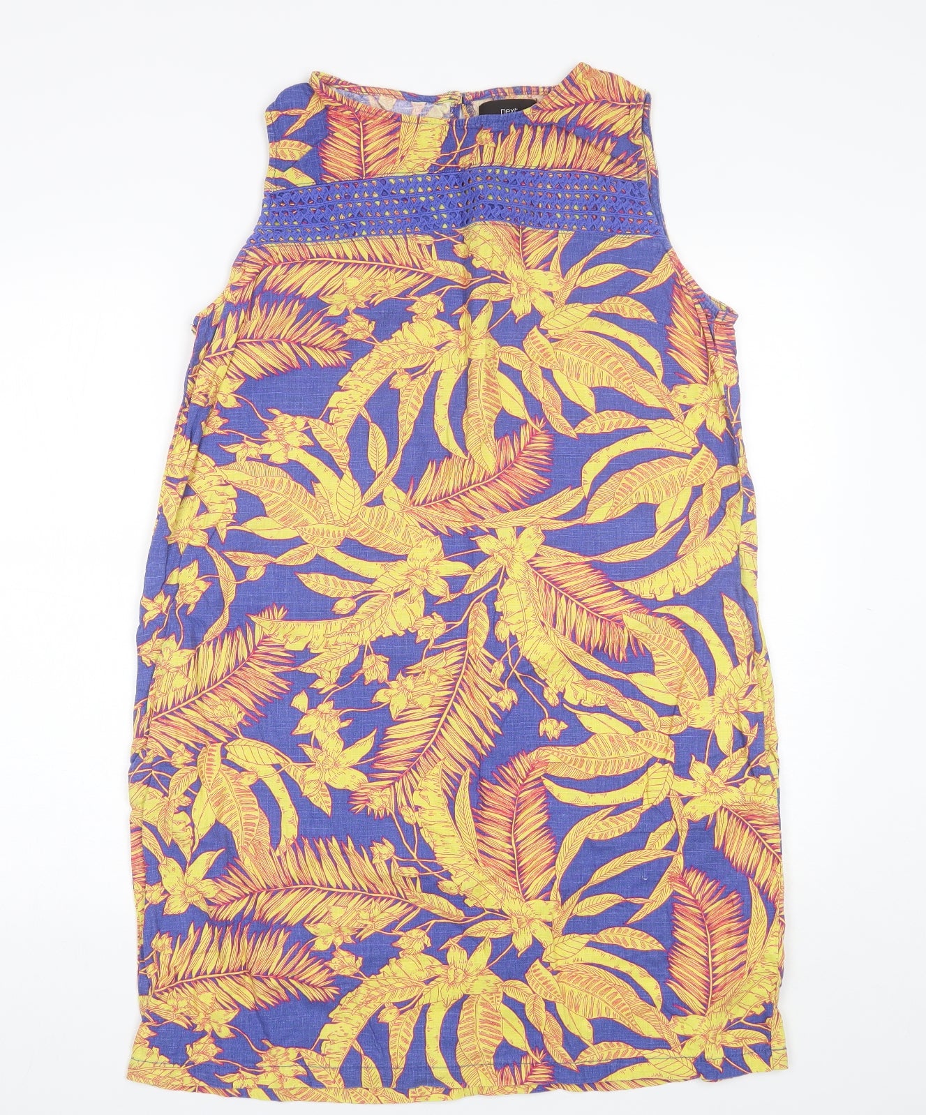 NEXT Womens Yellow Floral Linen Shift  Size 16  Round Neck