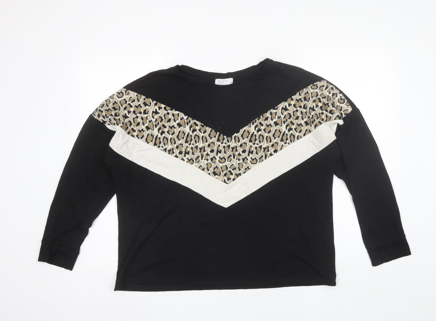 Papaya Womens Black Round Neck Animal Print Cotton Pullover Jumper Size 16