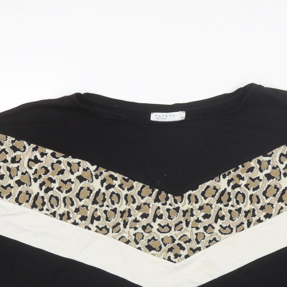 Papaya Womens Black Round Neck Animal Print Cotton Pullover Jumper Size 16