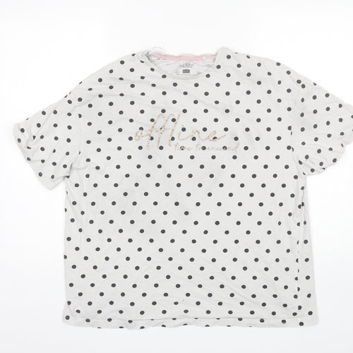 F&F Womens White Polka Dot Cotton Top Pyjama Top Size 12