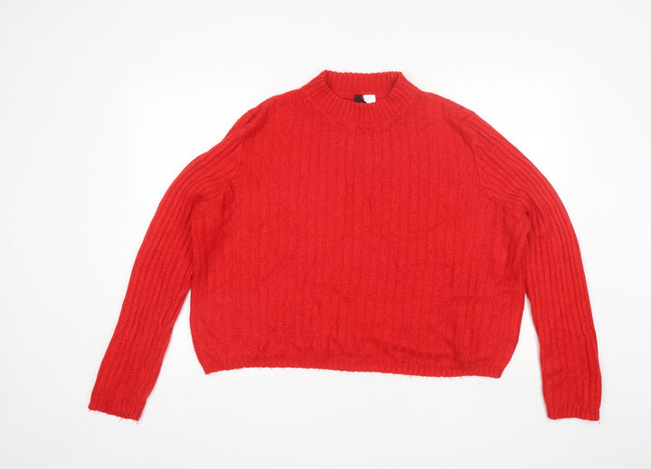 Divided Womens Red Mock Neck Acrylic Pullover Jumper Size L