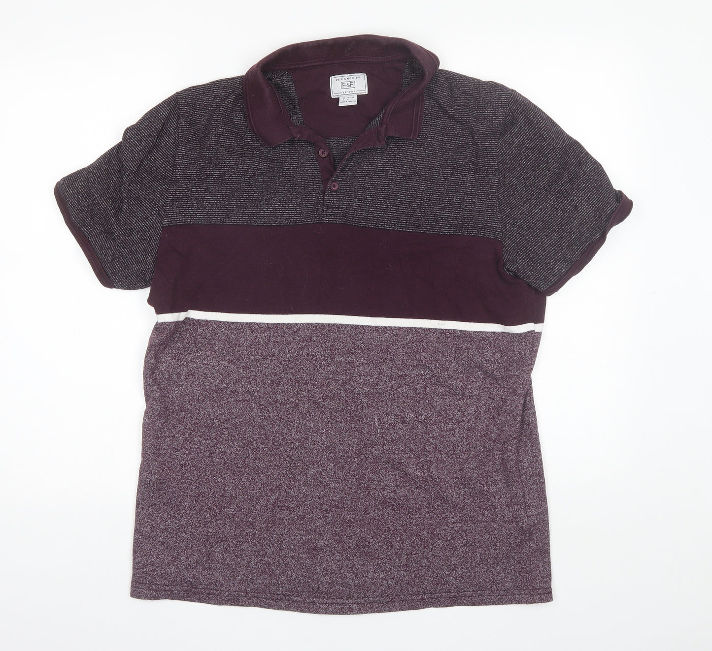 F&F Mens Purple  Cotton  Polo Size L Collared