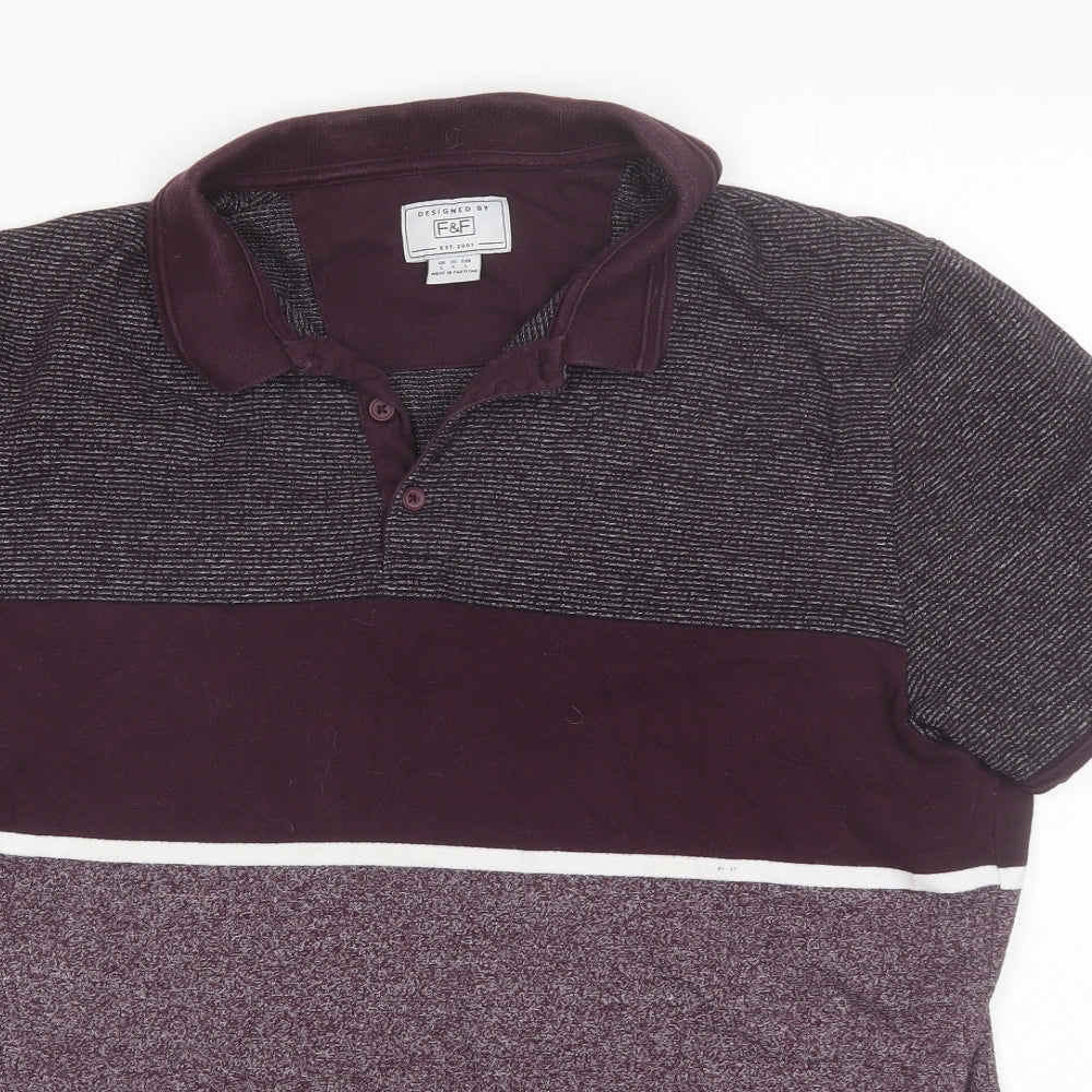F&F Mens Purple  Cotton  Polo Size L Collared