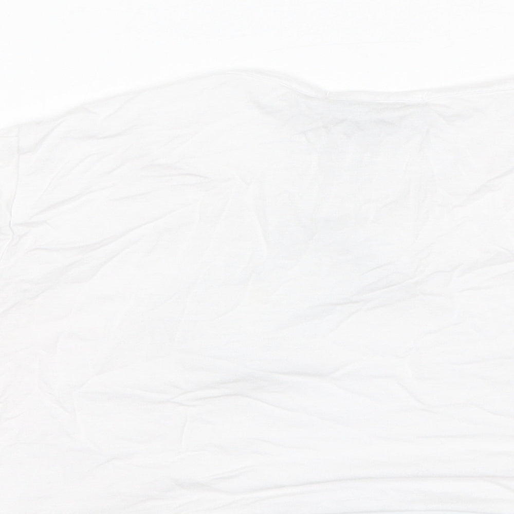 PRETTYLITTLETHING Womens White  Viscose Cropped T-Shirt Size 12 Round Neck