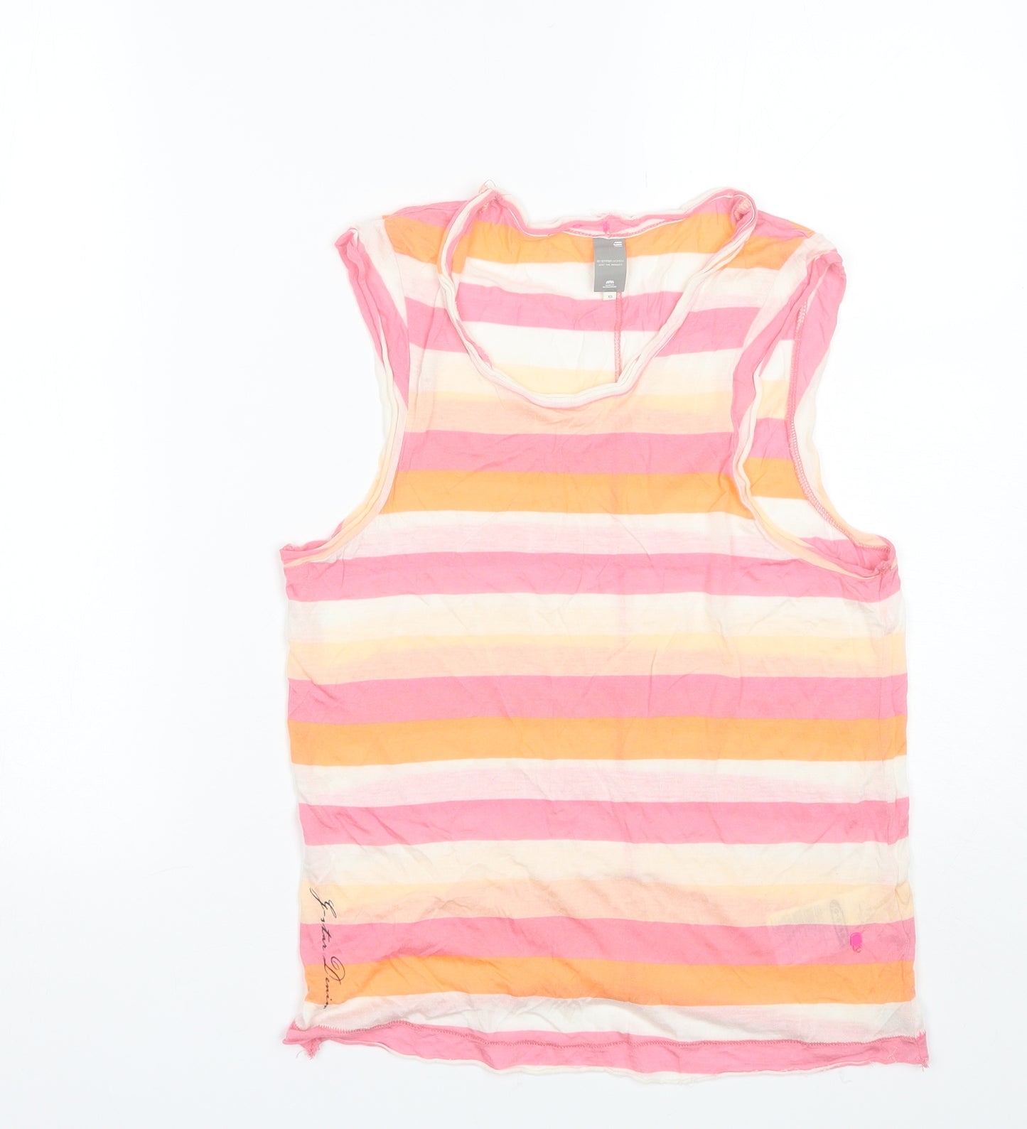 gstar raw Womens Pink Striped Modal Basic Tank Size XS Round Neck