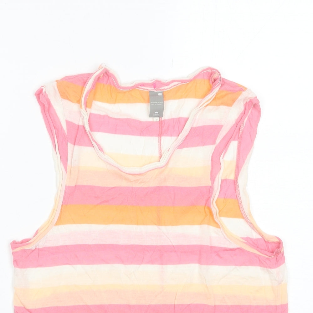 gstar raw Womens Pink Striped Modal Basic Tank Size XS Round Neck