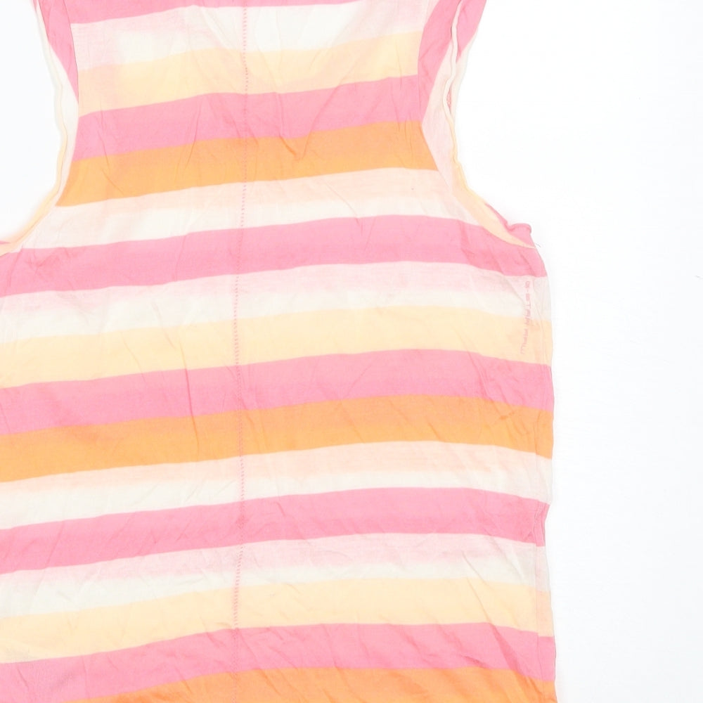 gstar raw Womens Pink Striped Modal Basic Tank Size XS Round Neck