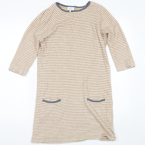 NEXT Womens Brown Striped Cotton Shift  Size 6  Round Neck