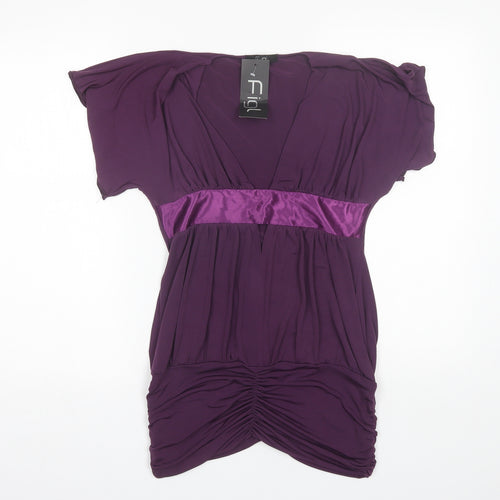 Figl Womens Purple  Polyester Basic Blouse Size 10 V-Neck
