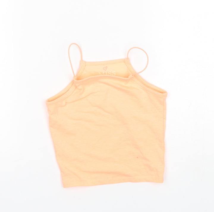 Miss E-Vie Girls Orange  Polyester Basic Tank Size 7-8 Years Square Neck