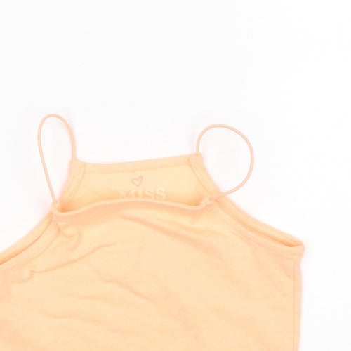 Miss E-Vie Girls Orange  Polyester Basic Tank Size 7-8 Years Square Neck