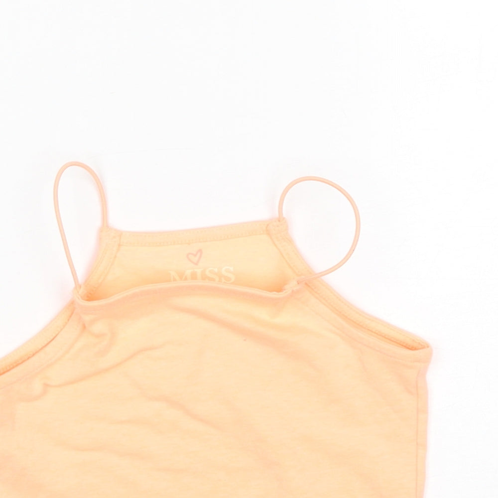 Miss E-Vie Girls Orange  Polyester Basic Tank Size 7-8 Years Square Neck