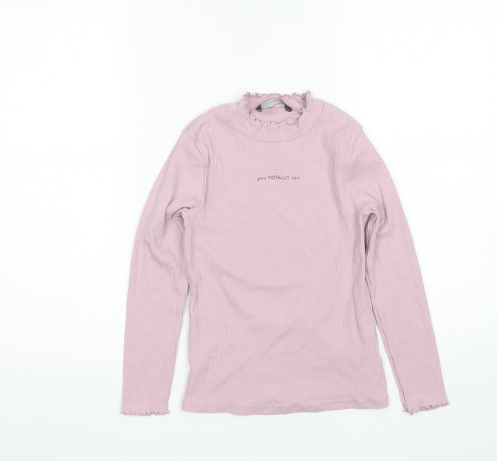 George Girls Purple  Cotton Basic T-Shirt Size 9-10 Years Mock Neck
