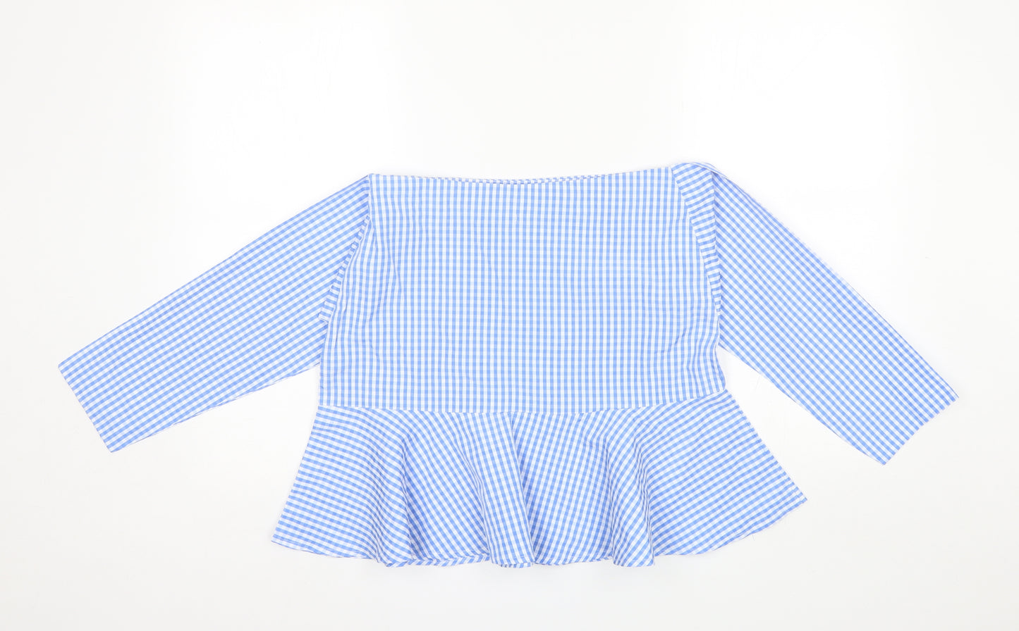 Fisherfield Womens Blue Plaid Polyester Blend Basic Blouse Size S Boat Neck