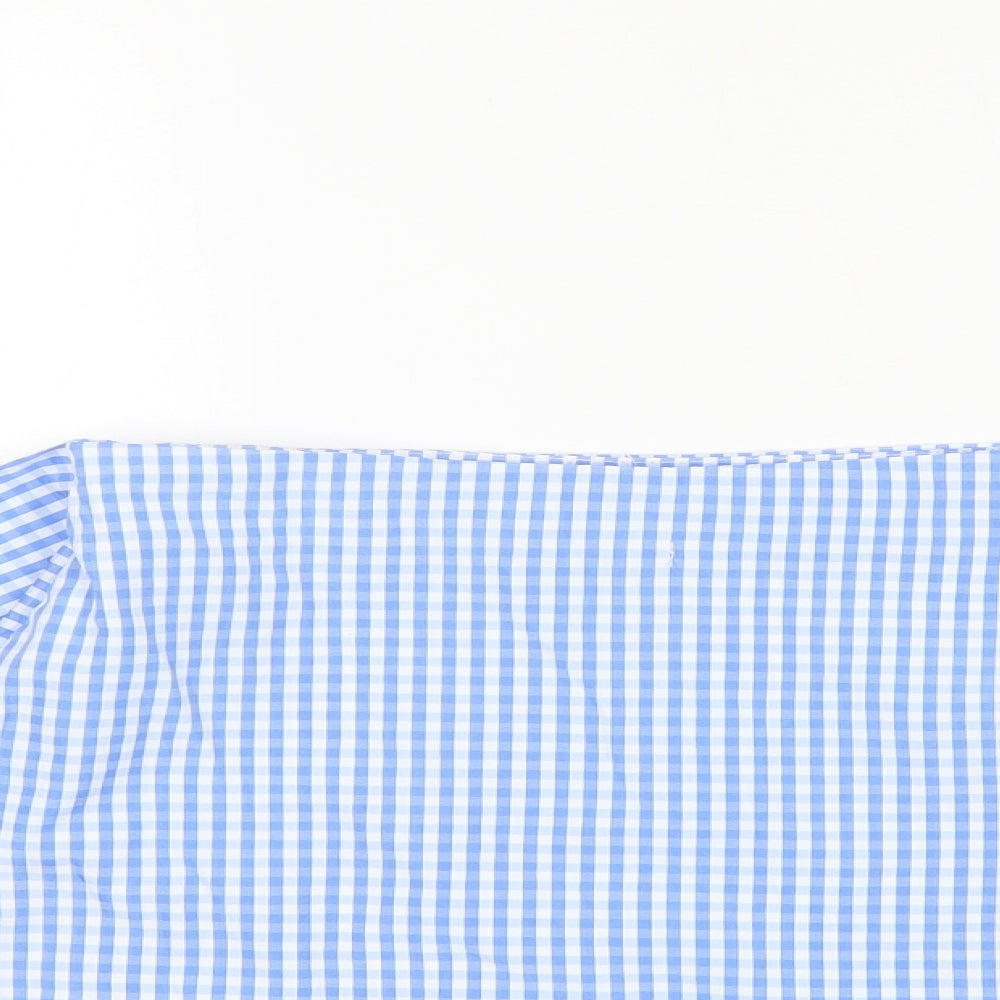 Fisherfield Womens Blue Plaid Polyester Blend Basic Blouse Size S Boat Neck