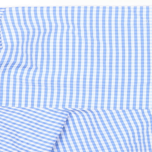 Fisherfield Womens Blue Plaid Polyester Blend Basic Blouse Size S Boat Neck