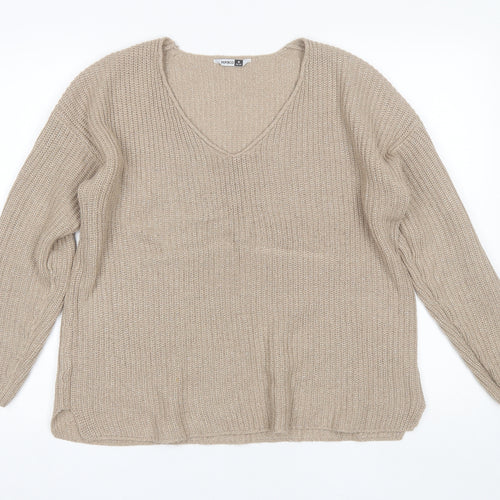 Pep&CO Womens Beige V-Neck  Acrylic Pullover Jumper Size 8