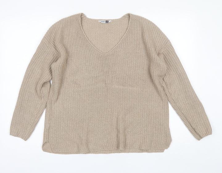 Pep&CO Womens Beige V-Neck  Acrylic Pullover Jumper Size 8