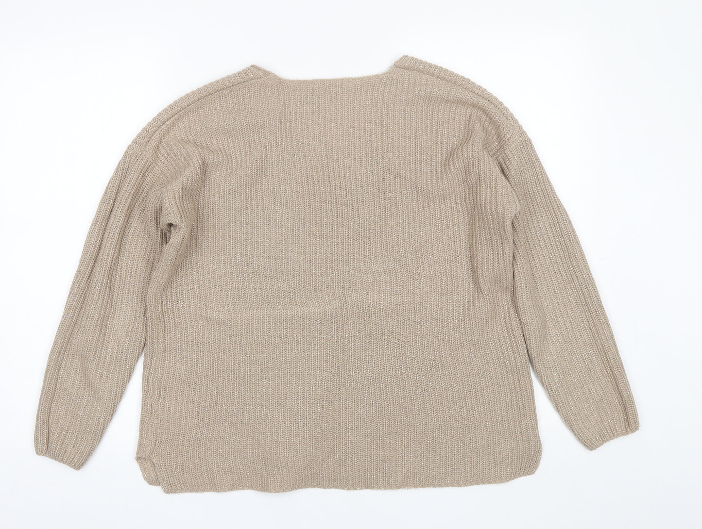 Pep&CO Womens Beige V-Neck  Acrylic Pullover Jumper Size 8