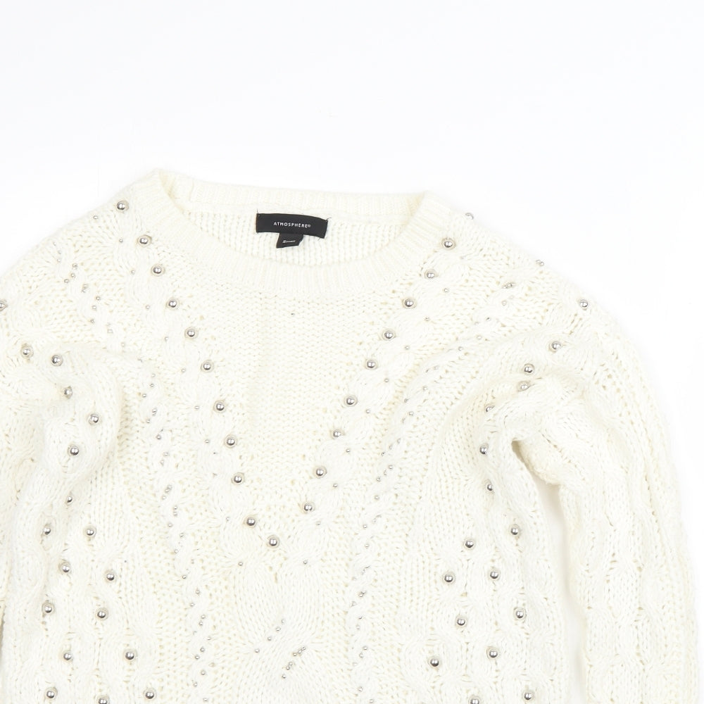 Atmosphere Womens Beige Round Neck  Acrylic Pullover Jumper Size S