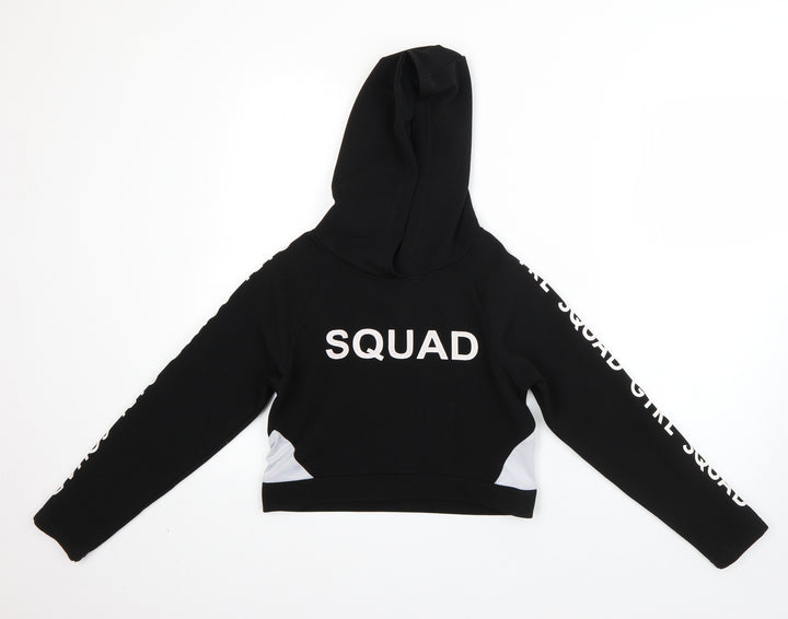 YD Girls Black  Polyester Pullover Hoodie Size 10-11 Years   - girl squad