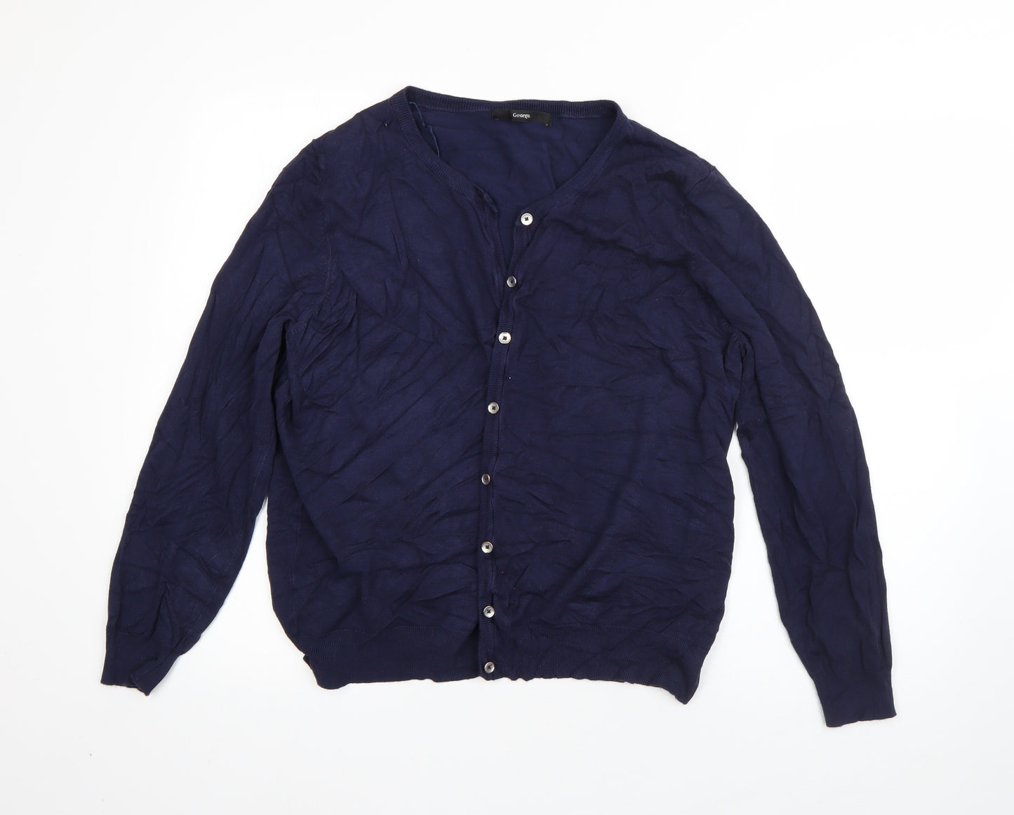 George Womens Blue Round Neck  Acrylic Cardigan Jumper Size 20