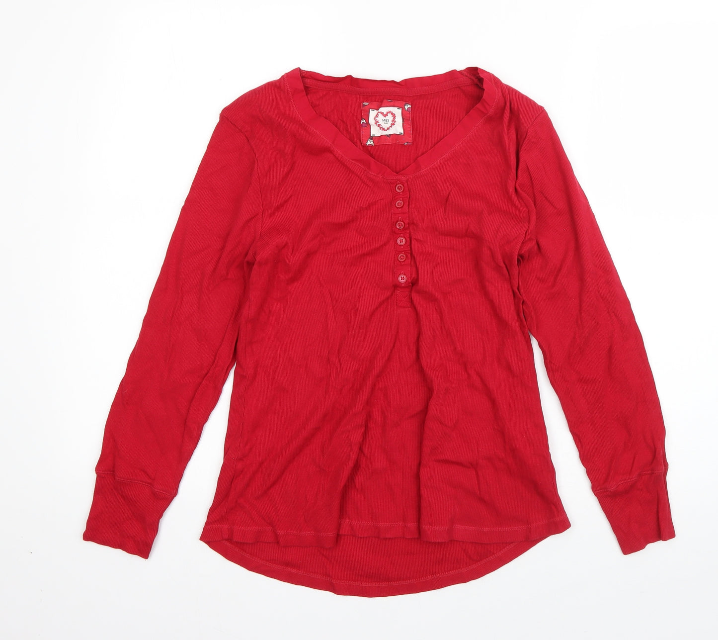 M&S Womens Red V-Neck  Cotton Cardigan Jumper Size 14