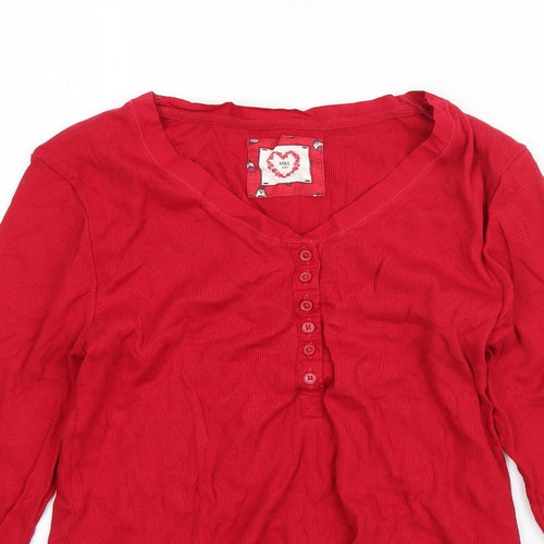 M&S Womens Red V-Neck  Cotton Cardigan Jumper Size 14